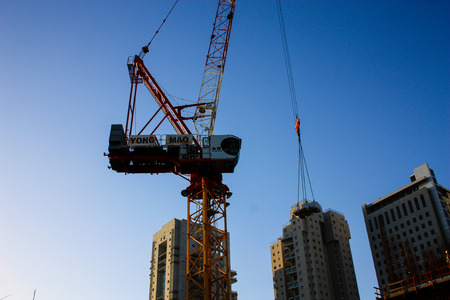 View of a building site of a new building in the city of Tel Aviv in Israel on the evening