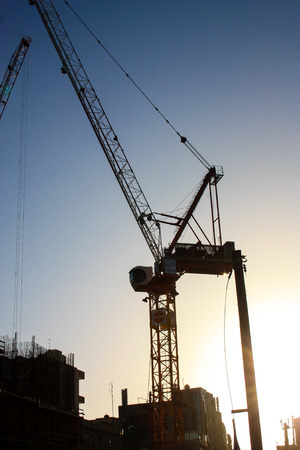 View of a building site of a new building in the city of Tel Aviv in Israel on the eveningのeditorial素材
