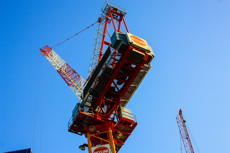 View of a building site of a new building in the city of Tel Aviv in Israel on the eveningのeditorial素材