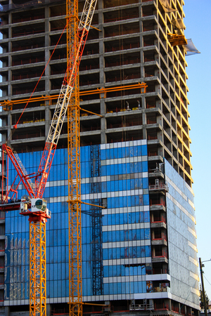 View of a building site of a new building in the city of Tel Aviv in Israel on the eveningのeditorial素材