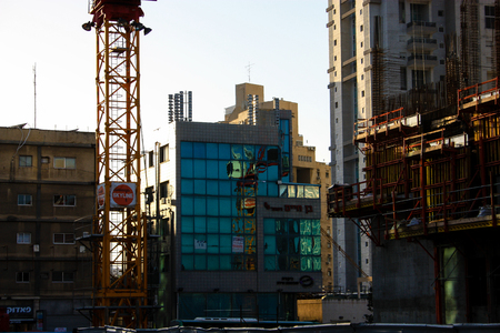 View of a building site of a new building in the city of Tel Aviv in Israel on the eveningのeditorial素材