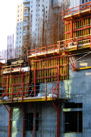 View of a building site of a new building in the city of Tel Aviv in Israel on the evening