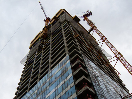 View of a building site of a new building in the city of Tel Aviv in Israel on the evening