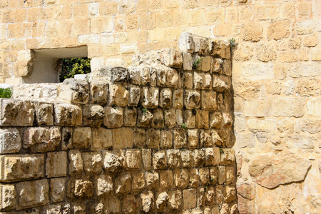 Closeup of the outer wall of the city of Jerusalem in Israelの写真素材