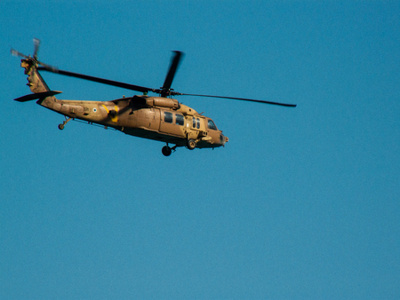 Dead sea Israel March 12-2018 Helicopter of the Israeli army on the Dead Sea in the afternoon