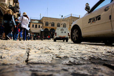 Panoramic view of Jerusalem street from the groundのeditorial素材