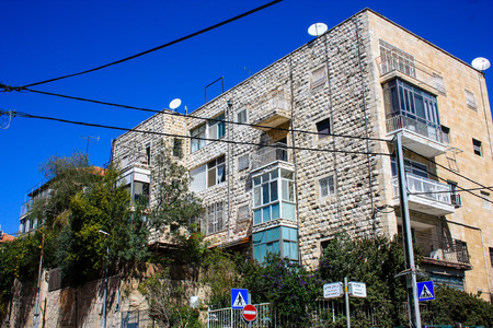 View of the building in Ha Palmah street Katamon area Jerusalem Israel March 14-2018 noonのeditorial素材