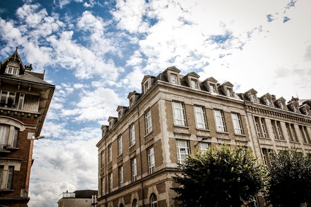 Reims France August 18, 2017 View of a building in the street of Reims in France on the morningのeditorial素材