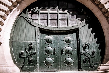 View of buildings in the street of Reims in France on the morningの写真素材