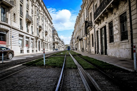View of buildings in the street of Reims in France on the morningのeditorial素材