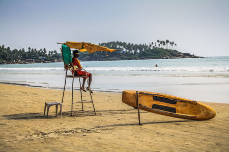Life guard working on the beach of Palolem Goa India October 26-2017 in the morningのeditorial素材