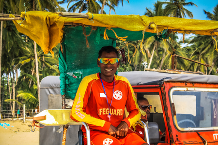 Life guard working on the beach of Palolem Goa India October 26-2017 in the morningのeditorial素材