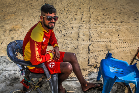 Life guard working on the beach of Palolem Goa India October 26-2017 in the morningのeditorial素材