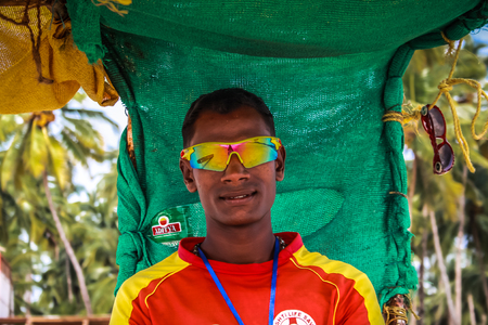 Life guard working on the beach of Palolem Goa India October 26-2017 in the morningのeditorial素材