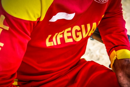 Life guard working on the beach of Palolem Goa India October 26-2017 in the morningの写真素材