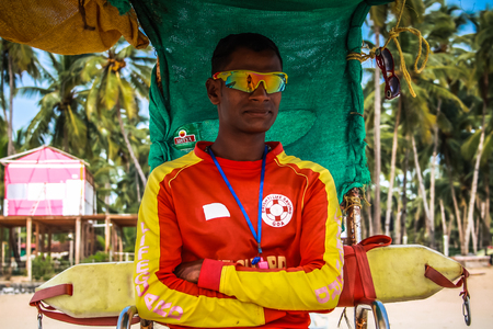 Life guard working on the beach of Palolem Goa India October 26-2017 in the morningのeditorial素材