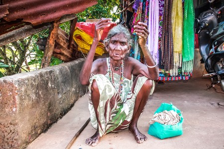 Unknown people on the street of Gokarna Karnataka India November 22, 2017 morningのeditorial素材