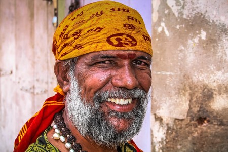 portrait of unknown people in the street of Gokarna Karnataka India November 22, 2017 morningのeditorial素材