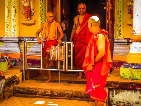 Unknown people walking on the street of Gokarna Karnataka India November 22, 2017 morningのeditorial素材