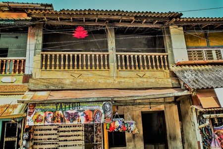View of an Indian shop in main street at Gokarna Karnataka India October 30, 2017 morningのeditorial素材