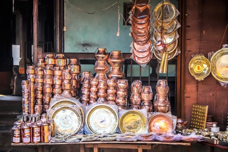 View of an Indian shop in main street at Gokarna Karnataka India October 30, 2017 morningのeditorial素材