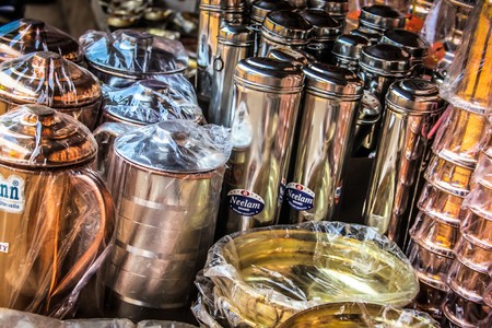 View of an Indian shop in main street at Gokarna Karnataka India October 30, 2017 morningのeditorial素材