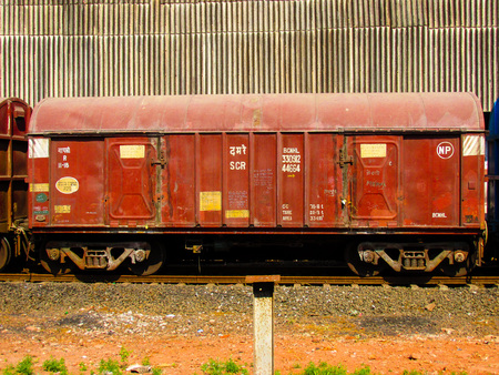 Closeup of a train at the Madgaon Goa India train station October 27, 2017 morningのeditorial素材