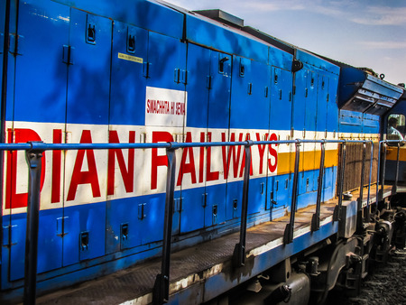 Closeup of a train at the Pernem train station Goa India October 27, 2017 morningのeditorial素材