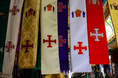 Closeup of handcrafted decorative objects at the bazaar of Jerusalem Israel March 23, 2018 morningのeditorial素材