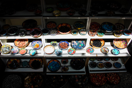 Closeup of handcrafted decorative objects at the bazaar of Jerusalem Israel March 23, 2018 morningのeditorial素材