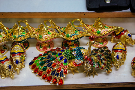 Closeup of handcrafted decorative objects at the bazaar of Jerusalem Israel March 23, 2018 morningのeditorial素材