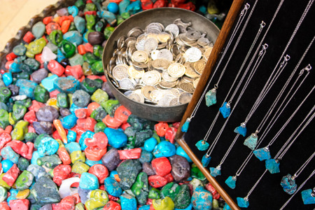 Closeup of handcrafted decorative objects at the bazaar of Jerusalem Israel March 23, 2018 morningのeditorial素材