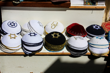 Closeup of handcrafted decorative objects at the bazaar of Jerusalem Israel March 23, 2018 morningのeditorial素材