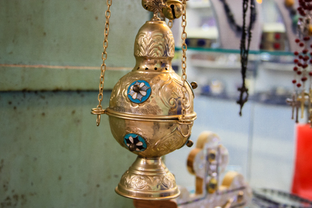 Closeup of handcrafted decorative objects at the bazaar of Jerusalem Israel March 23, 2018 morningのeditorial素材