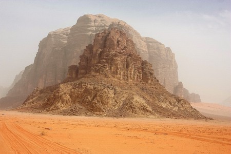 View of the Jordanian desert landscapeの写真素材