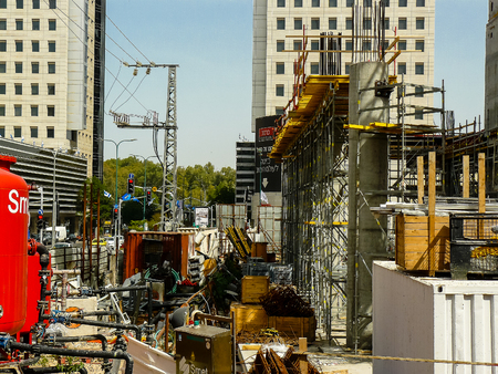 Tel Aviv Israel April 5, 2018 View of a construction site of a new building in Tel Aviv