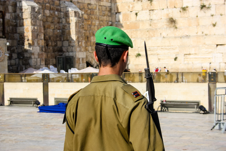 Jerusalem Israel April 16, 2018 Israeli army training for the Independence Day ceremony front the Western Wall of the old city of Jerusalem on afternoonのeditorial素材