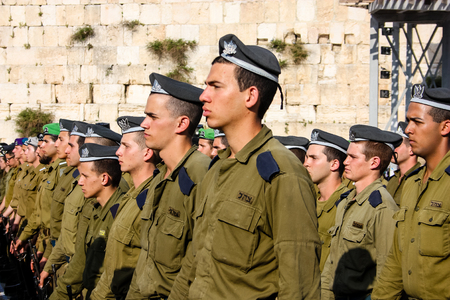 Jerusalem Israel April 16, 2018 Israeli army training for the Independence Day ceremony front the Western Wall of the old city of Jerusalem on afternoonのeditorial素材