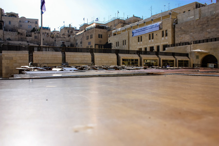 Jerusalem Israel April 16, 2018 Closeup of tables front the Western walll in the old city of Jerusalem on afternoonのeditorial素材
