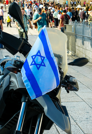 Jerusalem Israel April 16, 2018 Closeup of a motorbicycle on the Western Wall place in Jerusalem on afternoonのeditorial素材