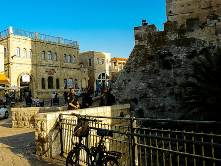 Jerusalem Israel April 16, 2018 Israeli police standing in Jaffa gate at the old city of Jerusalem...