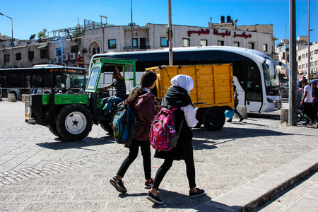 Jerusalem Israel April 24, 2018 Transportation in the street of the old city of Jerusalem on afternoonのeditorial素材