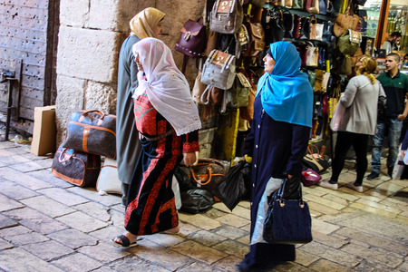 Jerusalem Israel April 24, 2018 View of unknown people walking at Damascus gate in the old city of Jerusalem on afternoonのeditorial素材