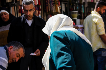 Jerusalem Israel April 24, 2018 View of unknown people walking at Damascus gate in the old city of Jerusalem on afternoonのeditorial素材