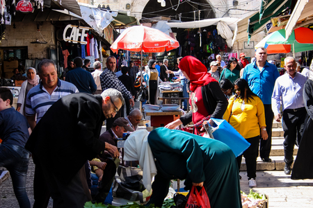 Jerusalem Israel April 24, 2018 View of unknown people walking at Damascus gate in the old city of Jerusalem on afternoonのeditorial素材