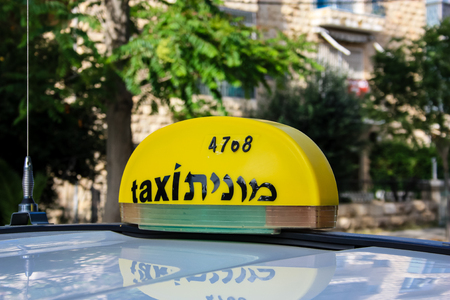 jerusalem Israel April 30, 2018 View of a taxi in the street of Jerusalem in Israel on afternoonのeditorial素材