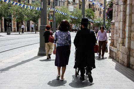 Jerusalem Israel May 02, 2018 Unknowns people walking on Jaffa street in Jerusalem on afternoonのeditorial素材