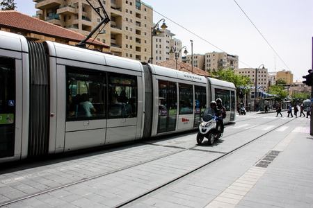 Jerusalem Israel May 02, 2018 View of the tram of Jerusalem in Jaffa street on afternoonのeditorial素材