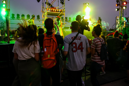 Jerusalem Israel May 10, 2018 The celebrations of the Middle Kingdom of the Golden Tooth Festival at the Old city of Jerusalem, view of the stage of the musical show in the eveningのeditorial素材