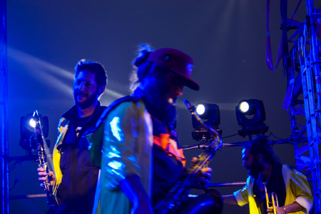 Jerusalem Israel May 10, 2018 The celebrations of the Middle Kingdom of the Golden Tooth Festival at the Old city of Jerusalem, view of the stage of the musical show in the eveningのeditorial素材